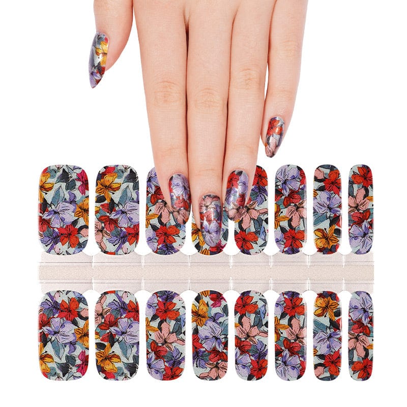 Non-UV nail wraps sheet displaying vintage floral pattern with hand showing applied design