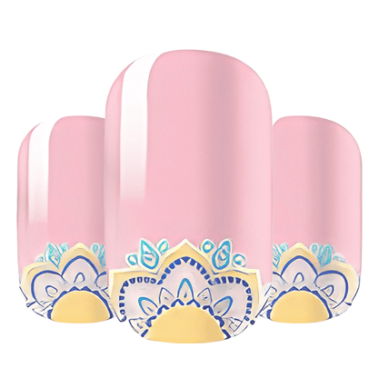Pink gel nail wraps with colourful mandala pattern bohemian design wide fit