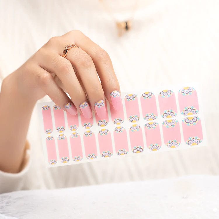 Pink non-UV nail wraps sheet with daisy pattern for at-home manicure