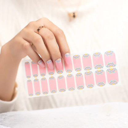 Pink non-UV nail wraps sheet with daisy pattern for at-home manicure