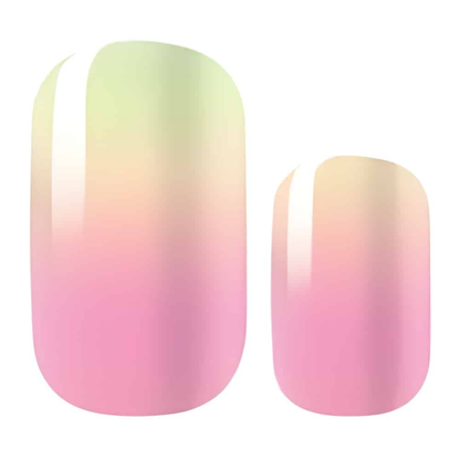 Pink green ombre gradient nail wraps showing glossy colour-changing hypercolour nail art design