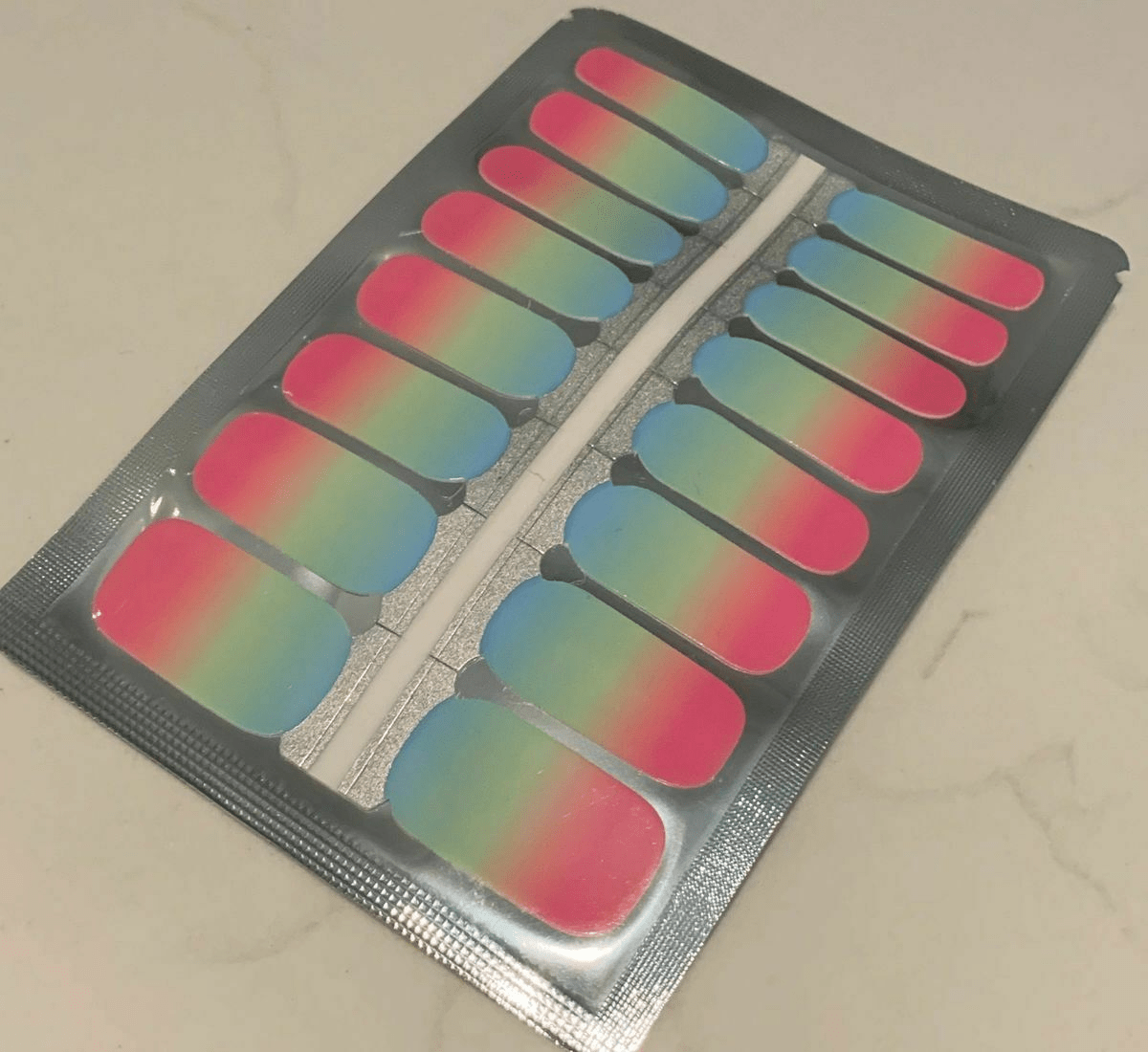 Non-UV nail wraps sheet with rainbow gradient design pink green blue ombre patterns