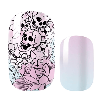 Gothic skull and rose nail art design on purple ombre non-UV nail wraps