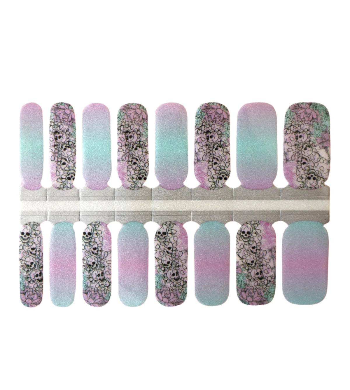 Purple ombre gradient and black lace pattern non-UV nail wraps with gothic design