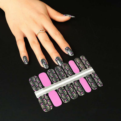 Non-UV nail wraps sheet showing skeleton bone pattern with pink accent strips