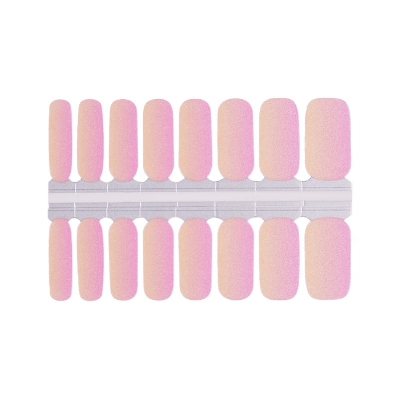 Complete set of pink coral gradient nail wraps with sunset ombre finish