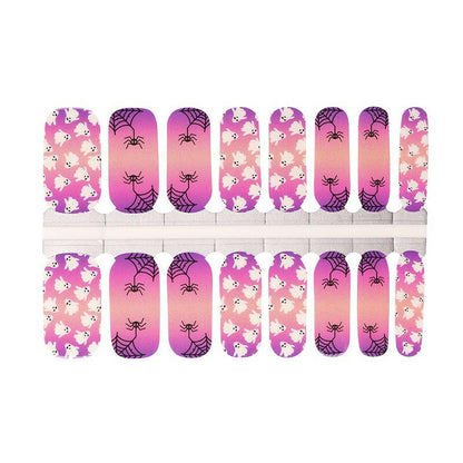 Pink and purple Halloween nail art wraps with skulls and spiders pattern sheet