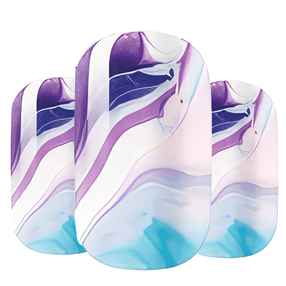Purple blue marble nail wraps with abstract watercolour swirl pattern for at-home manicure
