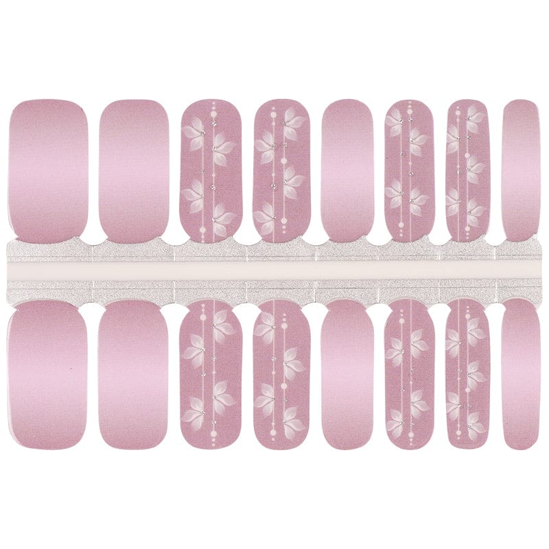 Complete nail wrap sheet featuring pink matte finish with white botanical patterns