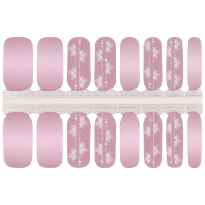 Complete nail wrap sheet featuring pink matte finish with white botanical patterns