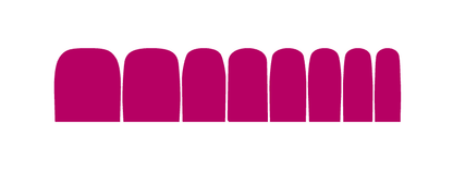 Eight fuchsia pink pedicure nail wraps in graduated sizes for toes