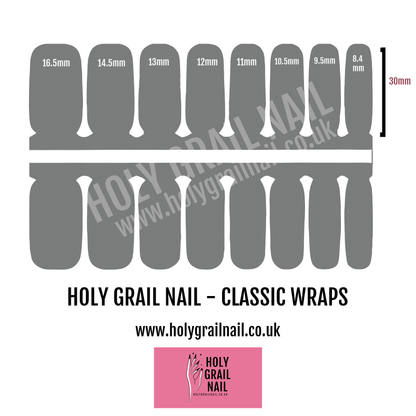 Nail wrap sizing guide showing different lengths for classic manicure application