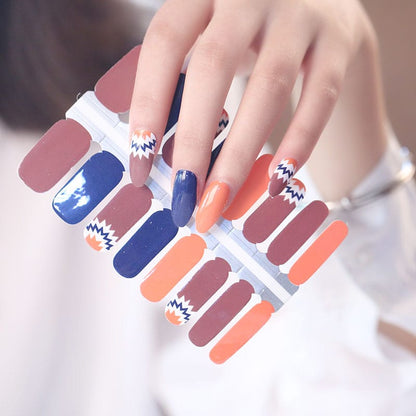 Non-UV nail wraps sheet featuring orange navy brown colours with retro geometric patterns