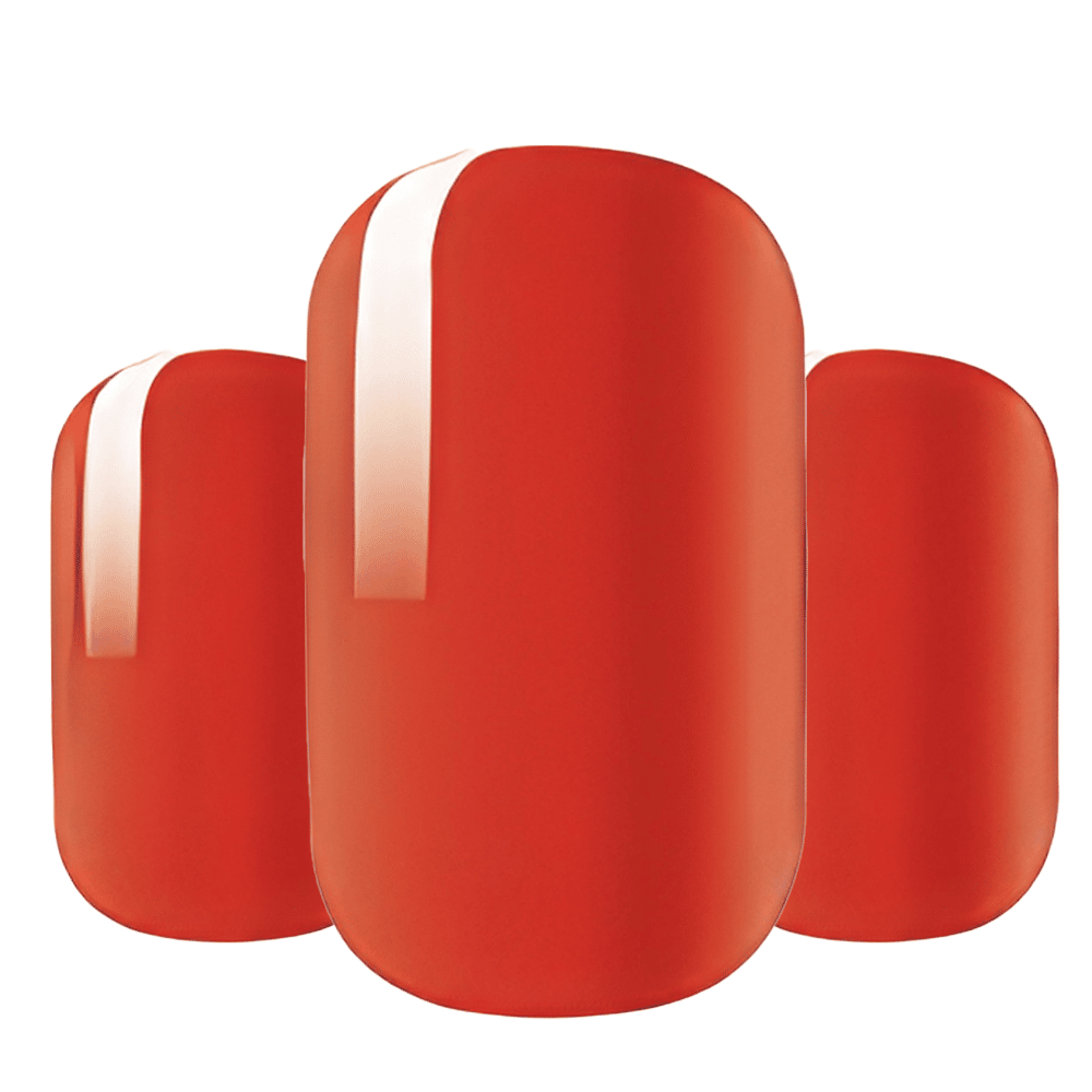 Red glossy gel nail wraps in classic solid colour for elegant manicure