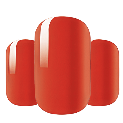 Red glossy gel nail wraps in classic solid colour for elegant manicure