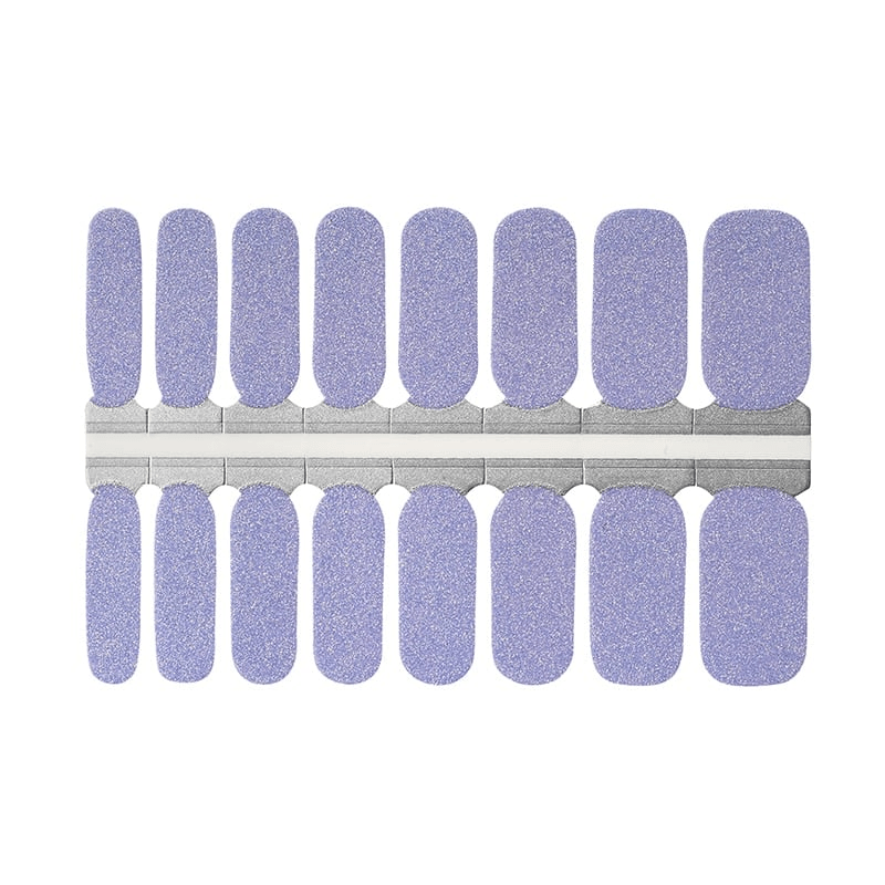 Sheet of lavender glitter nail wraps showing sparkly purple finish for manicures
