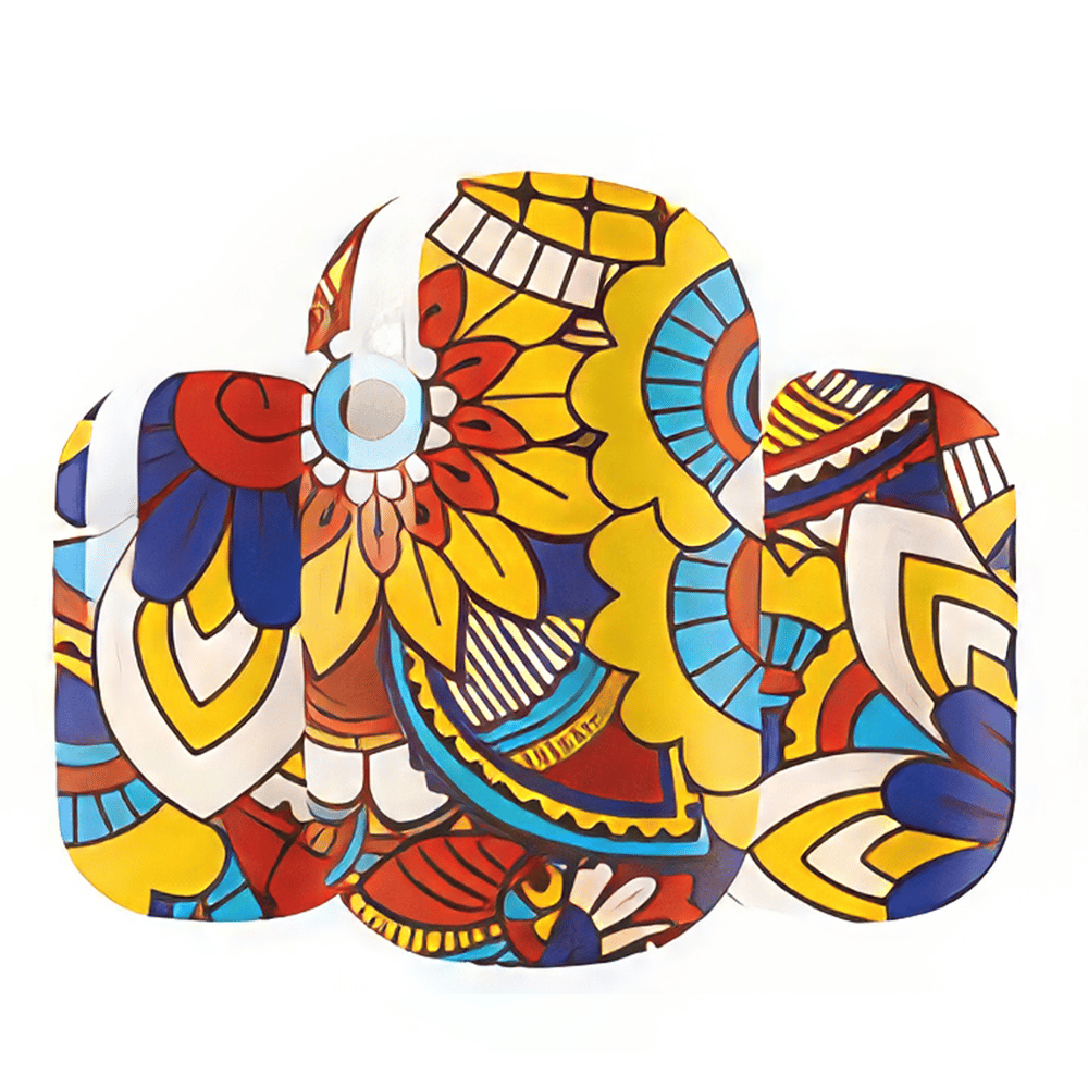 Liberty print gel nail wraps featuring vintage floral designs in navy orange and cream colours