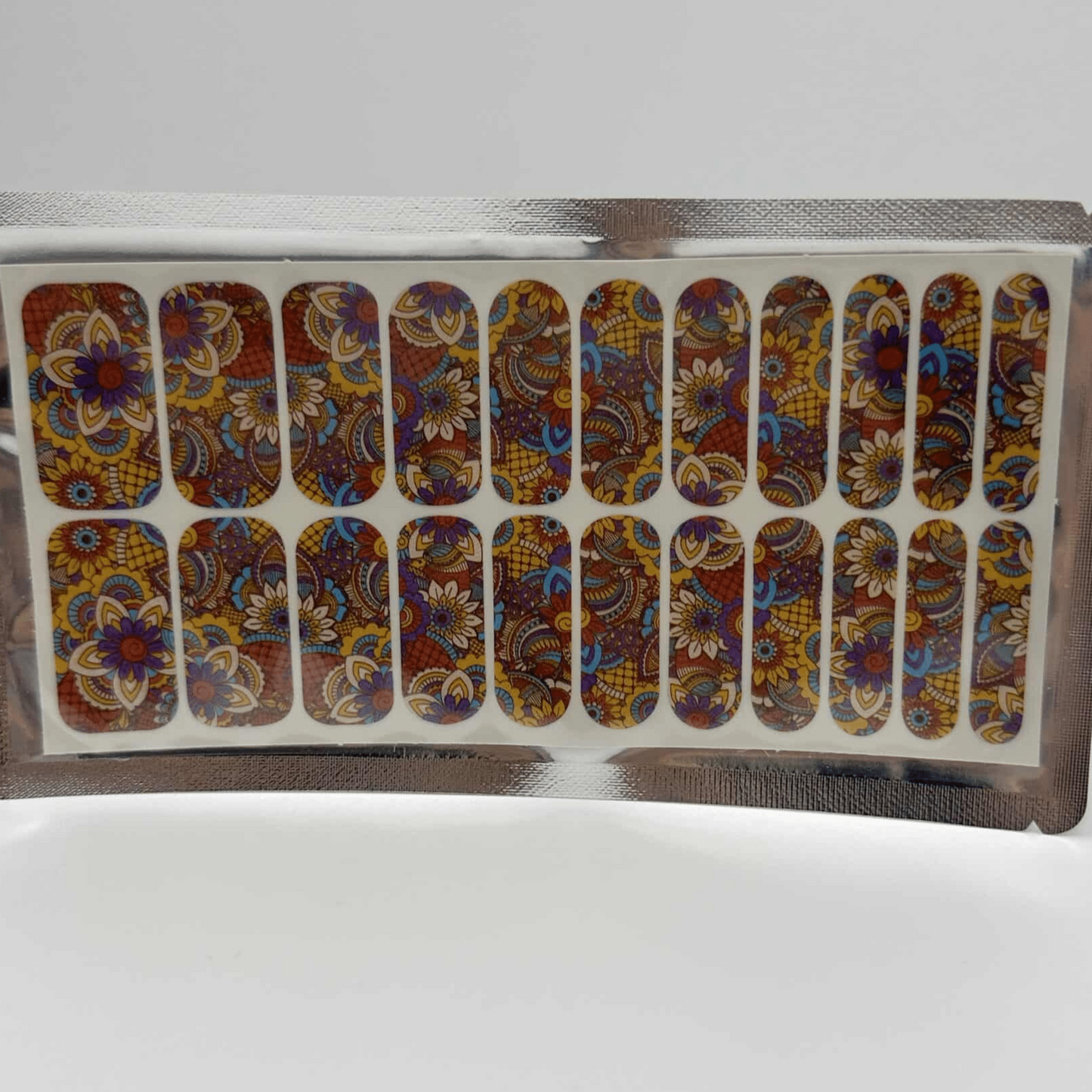 Liberty print nail wraps sheet with multicolour floral botanical patterns in 22 wide fit sizes