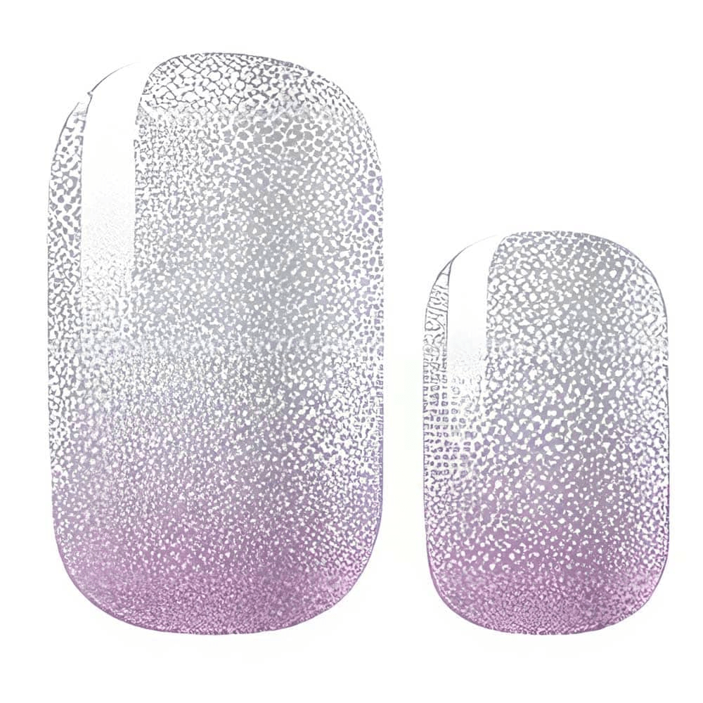 Lilac sparkly ombre nail wraps close-up showing glitter gradient from clear to purple