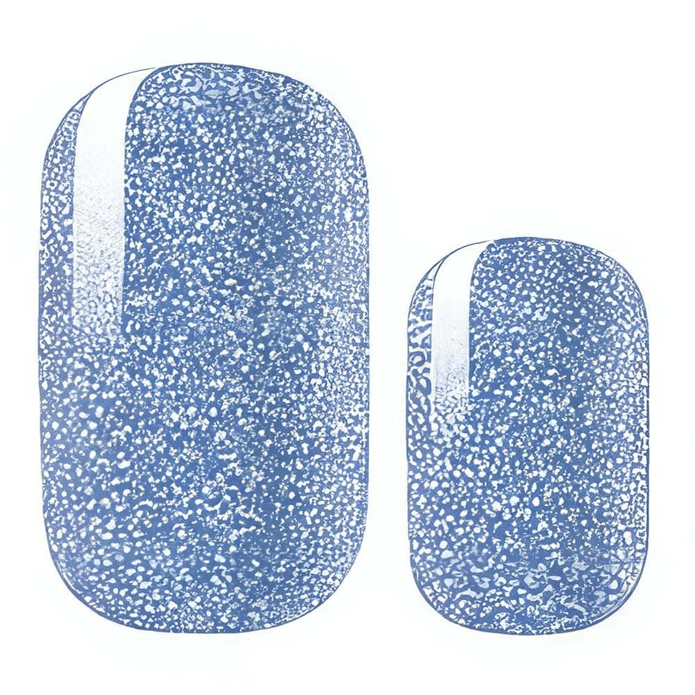 Blue glitter nail wraps close-up showing sparkly metallic finish on oval shaped gel nail wraps