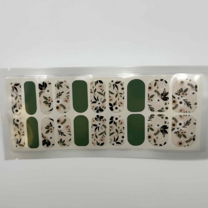 Non-UV nail wrap sheet featuring sage green and botanical leaf pattern designs