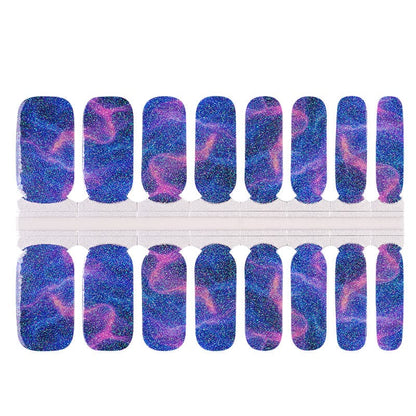 Magnetic nail wraps in blue purple chrome colours showing full sheet of gel wraps