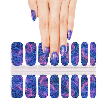 Galaxy magnetic gel nail wraps sheet with blue purple chrome finish for DIY nail art
