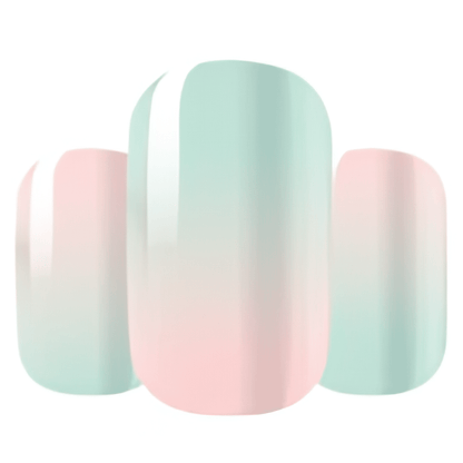 Pink sage green ombre nail art design showing gradient gel nail wraps closeup