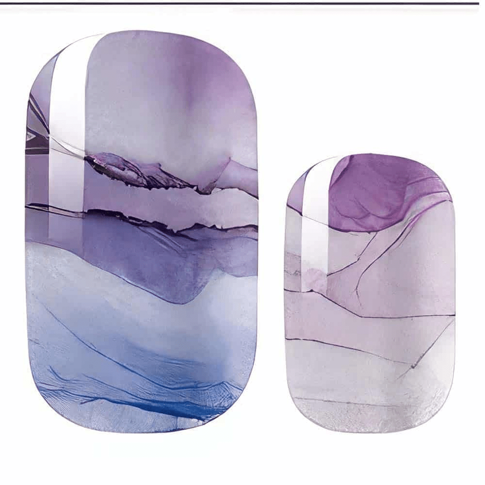 Purple marble watercolour gel nail wraps with abstract stone veining pattern