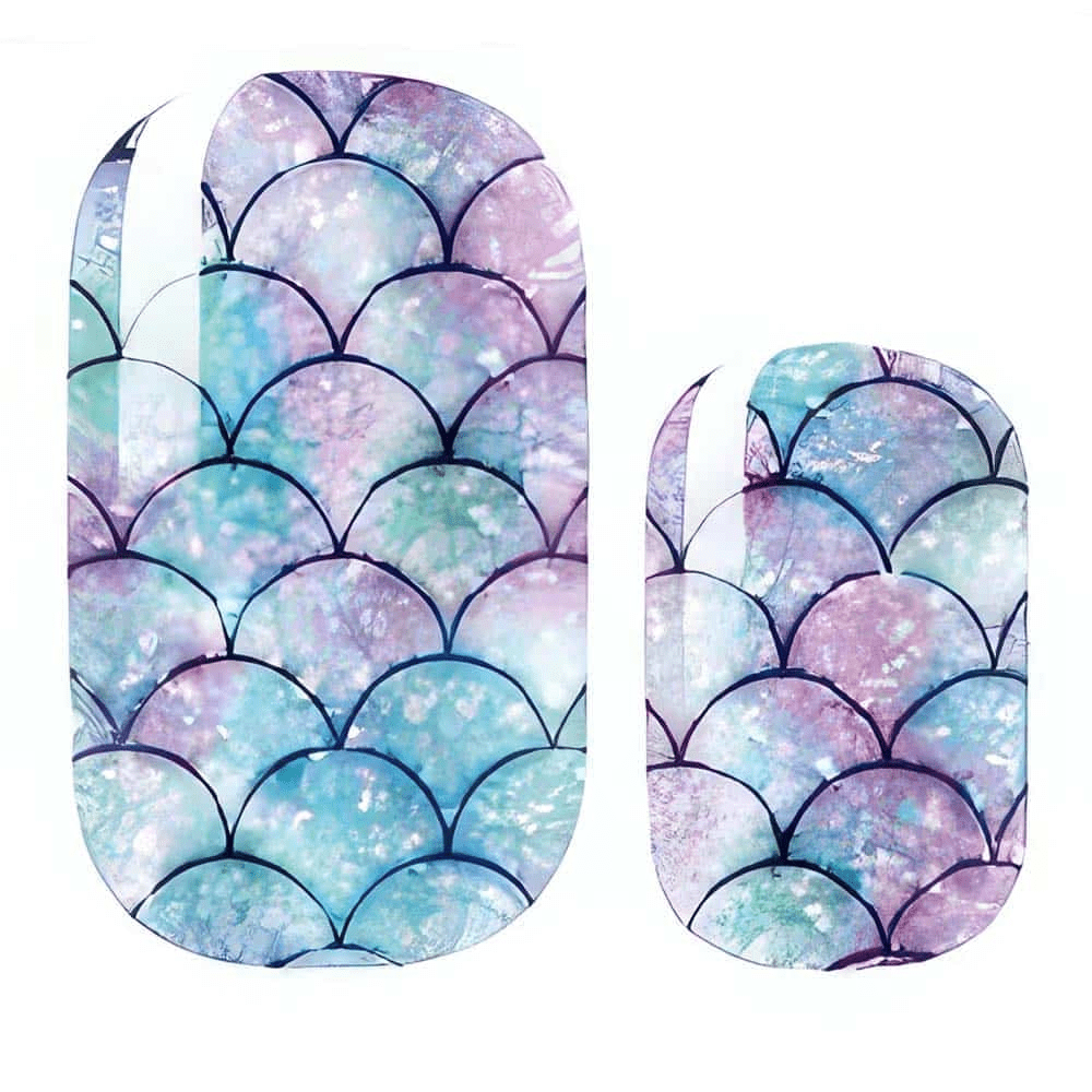 Iridescent mermaid scale nail wraps in blue and purple holographic finish