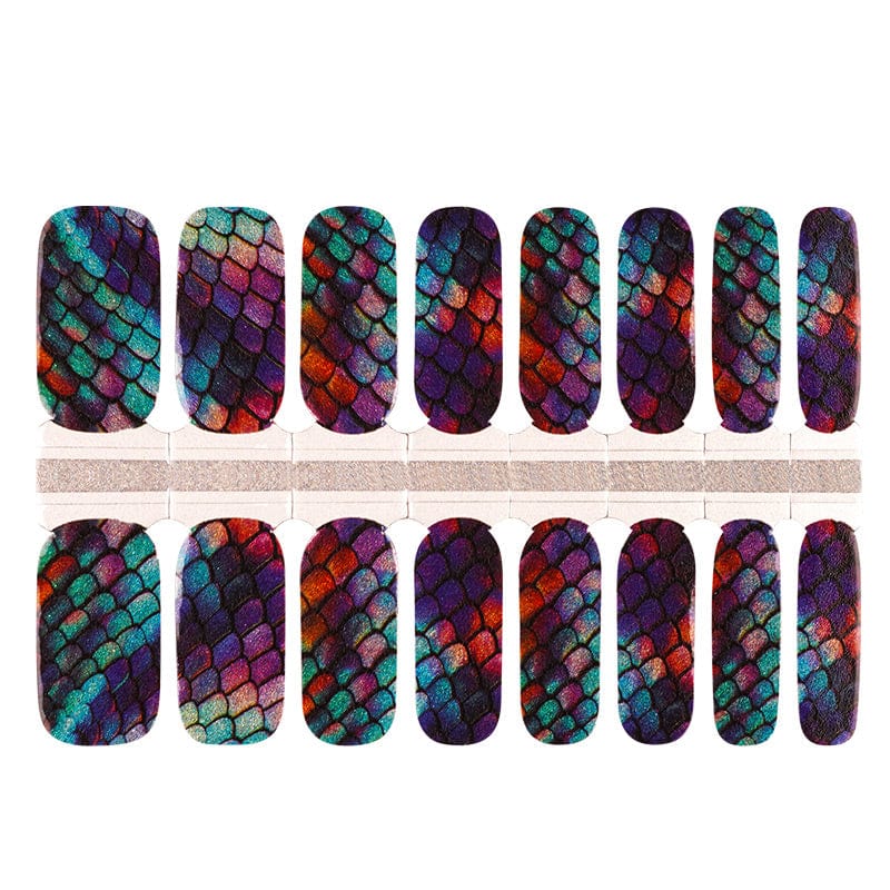 Holographic mermaid scale nail wraps in iridescent blue purple and teal shades
