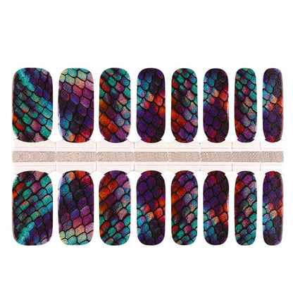 Holographic mermaid scale nail wraps in iridescent blue purple and teal shades