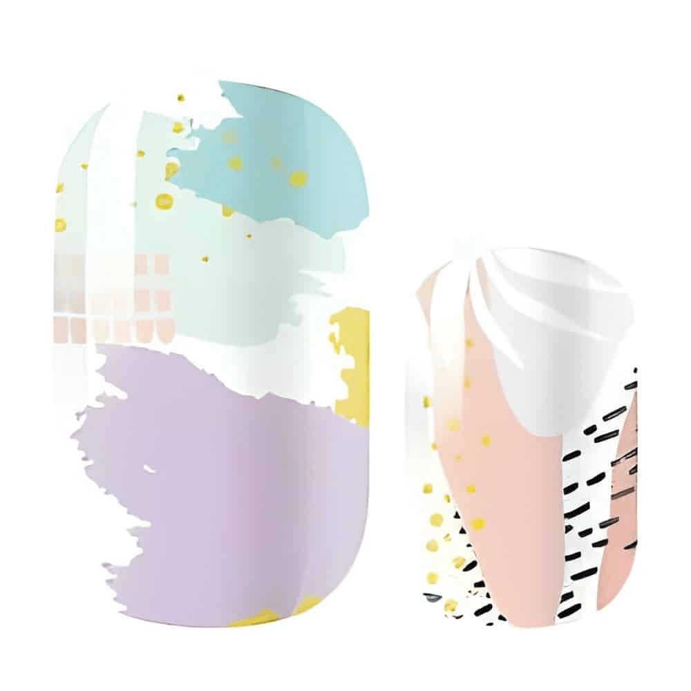 Abstract watercolour nail wraps featuring pastel pink lilac green brushstroke patterns for creative nail art