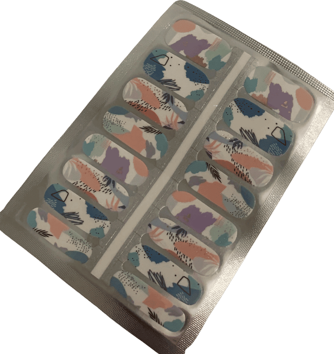 Non-UV nail wraps sheet featuring retro 80s abstract brushstroke patterns in pastel colours