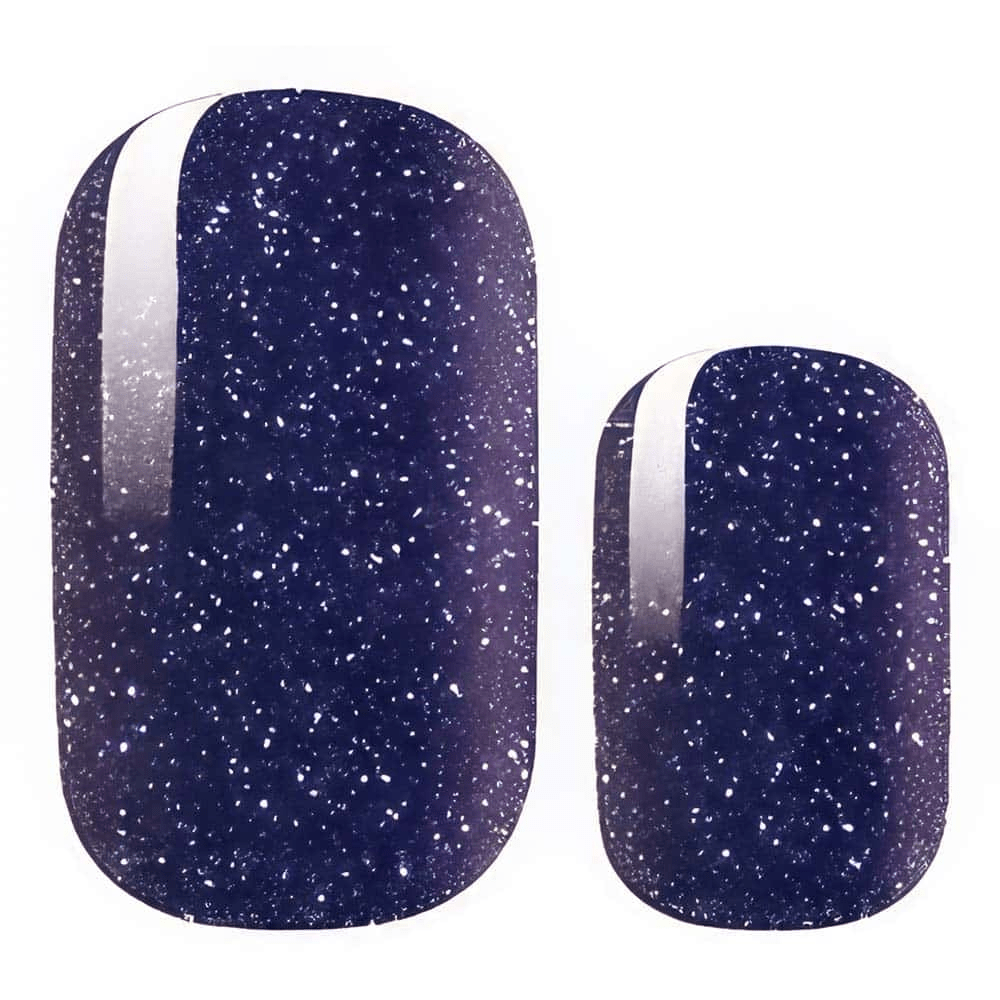 Purple glitter gel nail wraps with sparkly finish showing different nail sizes