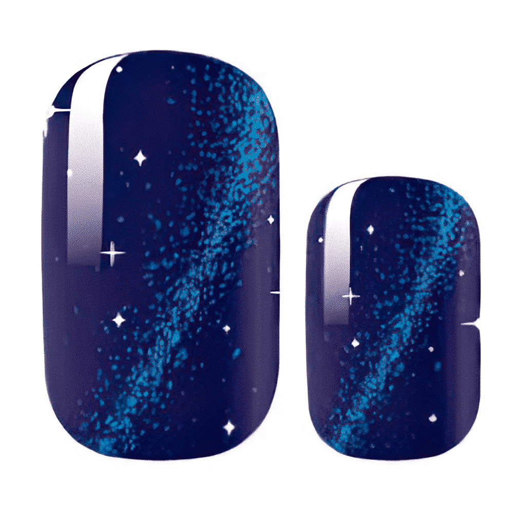Navy blue nail art wraps featuring Milky Way galaxy sparkle design