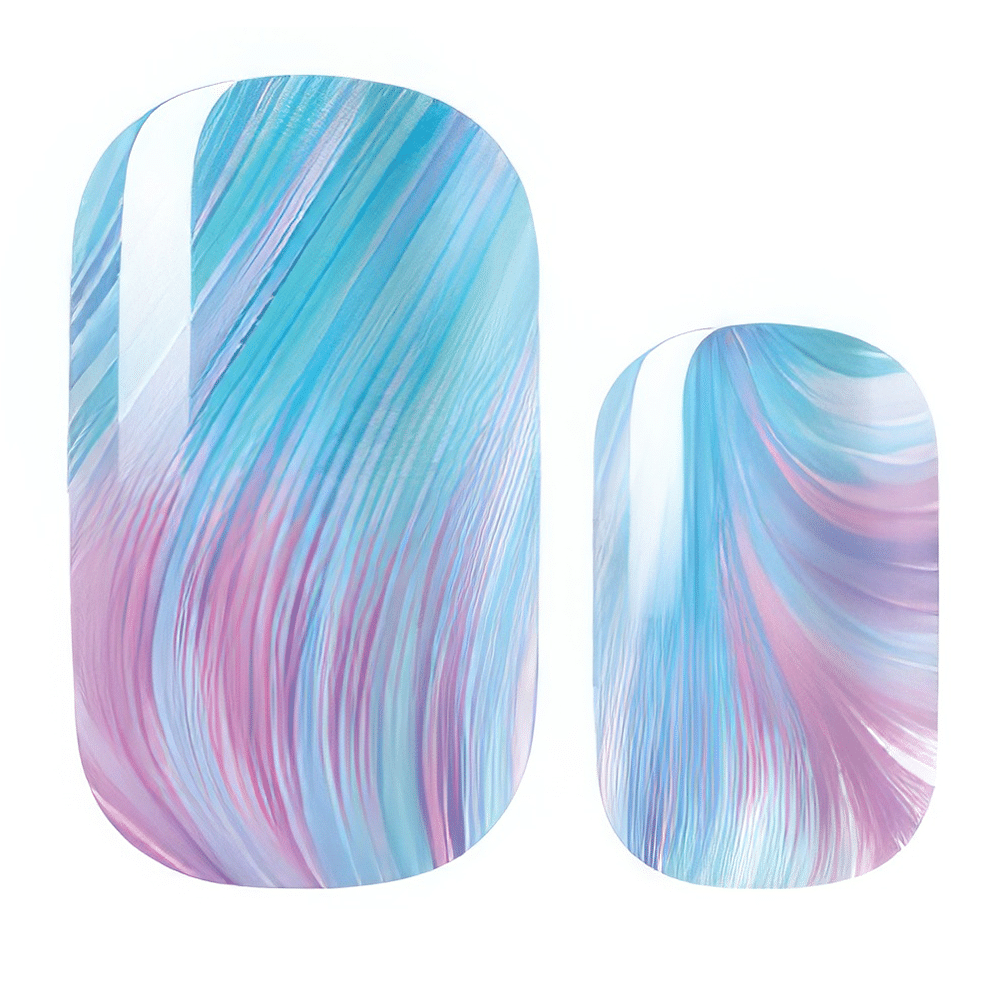 Blue pink swirl non-UV nail wraps showing flowing abstract pattern design