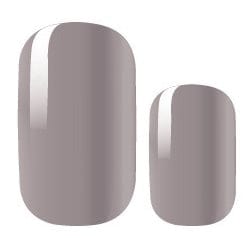 Two grey glossy nail wrap samples showing professional solid colour finish