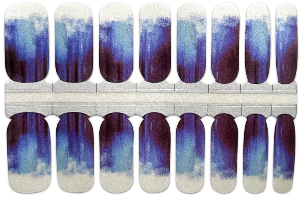 Blue to white ombre nail wraps sheet showing gradient gel nail art designs