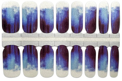 Blue to white ombre nail wraps sheet showing gradient gel nail art designs