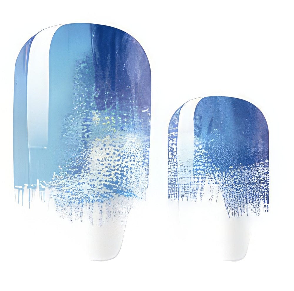 Blue gradient nail wraps with white speckled texture and ombre finish design