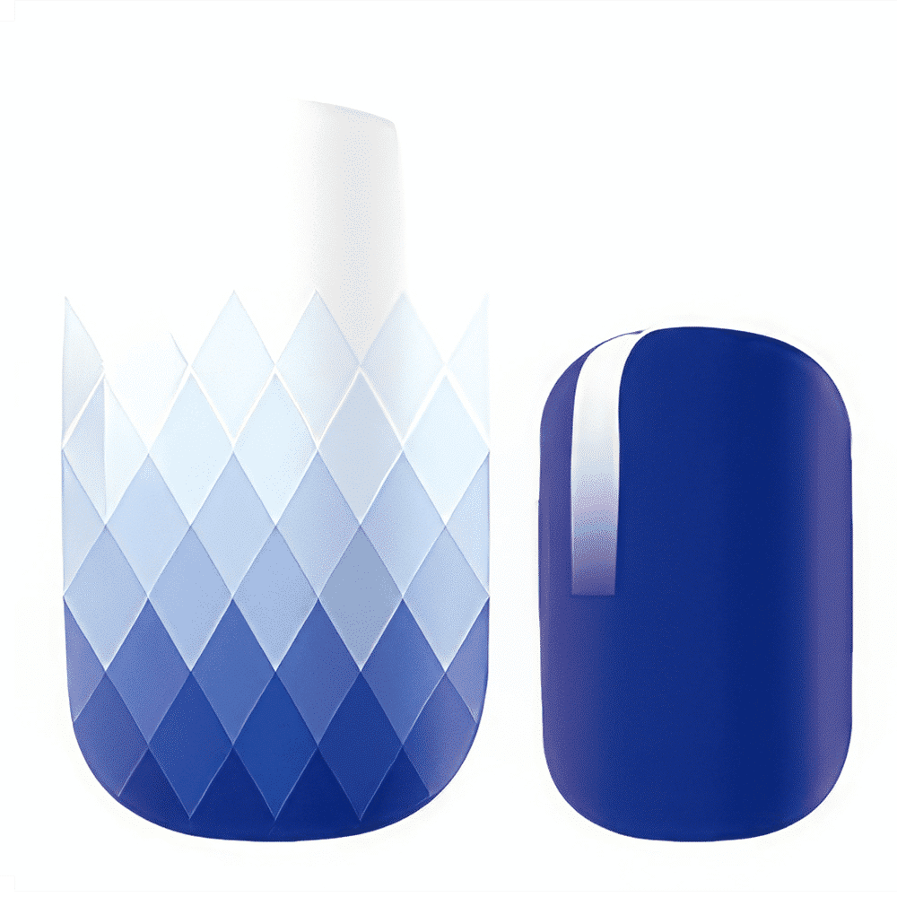 Blue diamond pattern nail wraps with gradient geometric design for preppy nail art