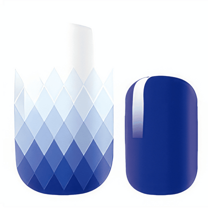 Blue diamond pattern nail wraps with gradient geometric design for preppy nail art