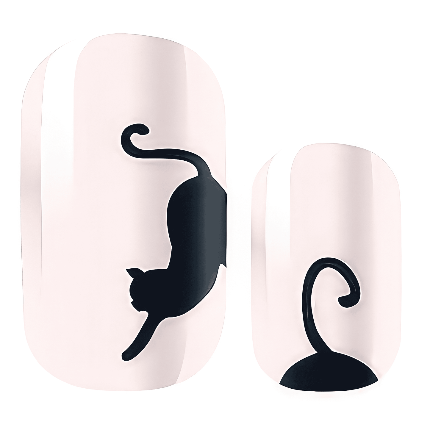 Black cat silhouette nail wraps on pink glossy finish