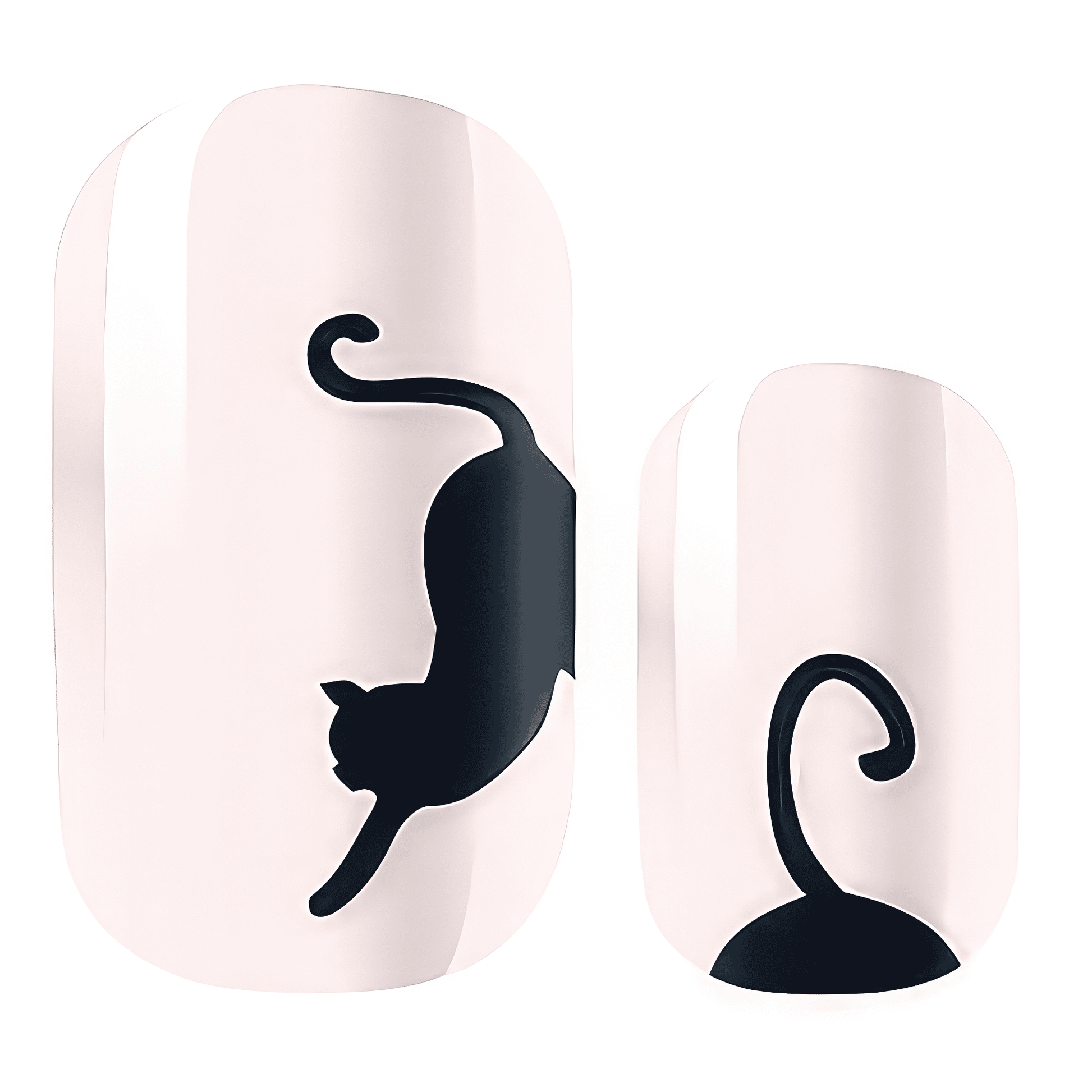 Black cat silhouette nail wraps on pink glossy finish