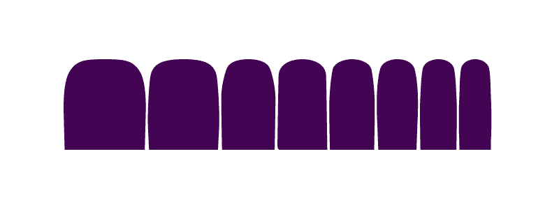 Set of purple glossy pedicure nail wraps in various sizes for toes