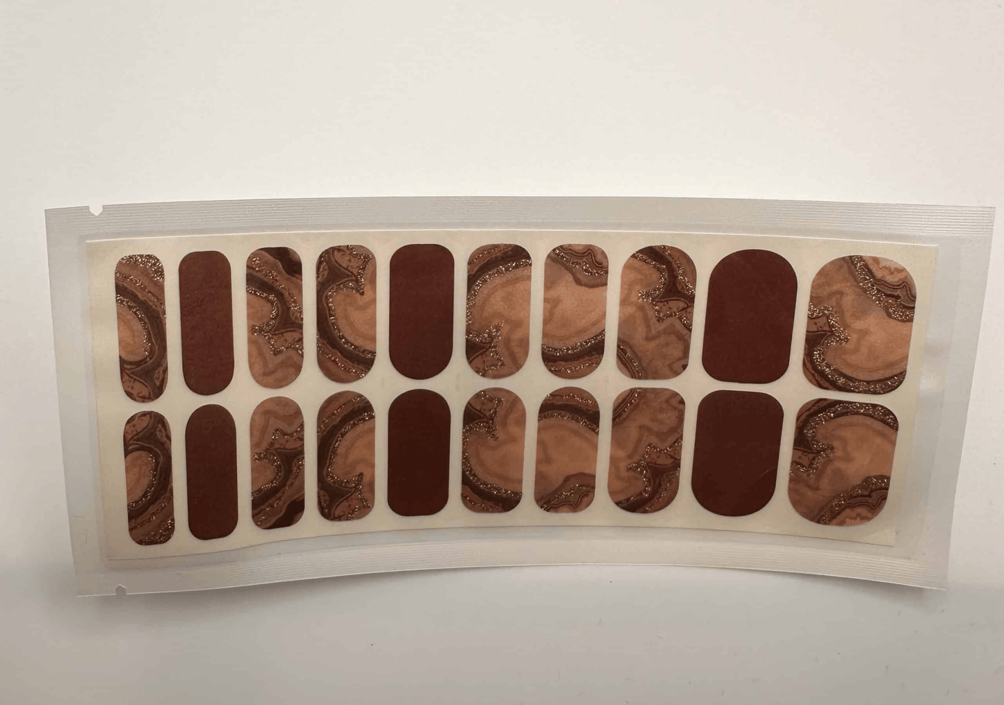 Wide fit brown marble nail wraps sheet with 20 pieces for at-home manicure