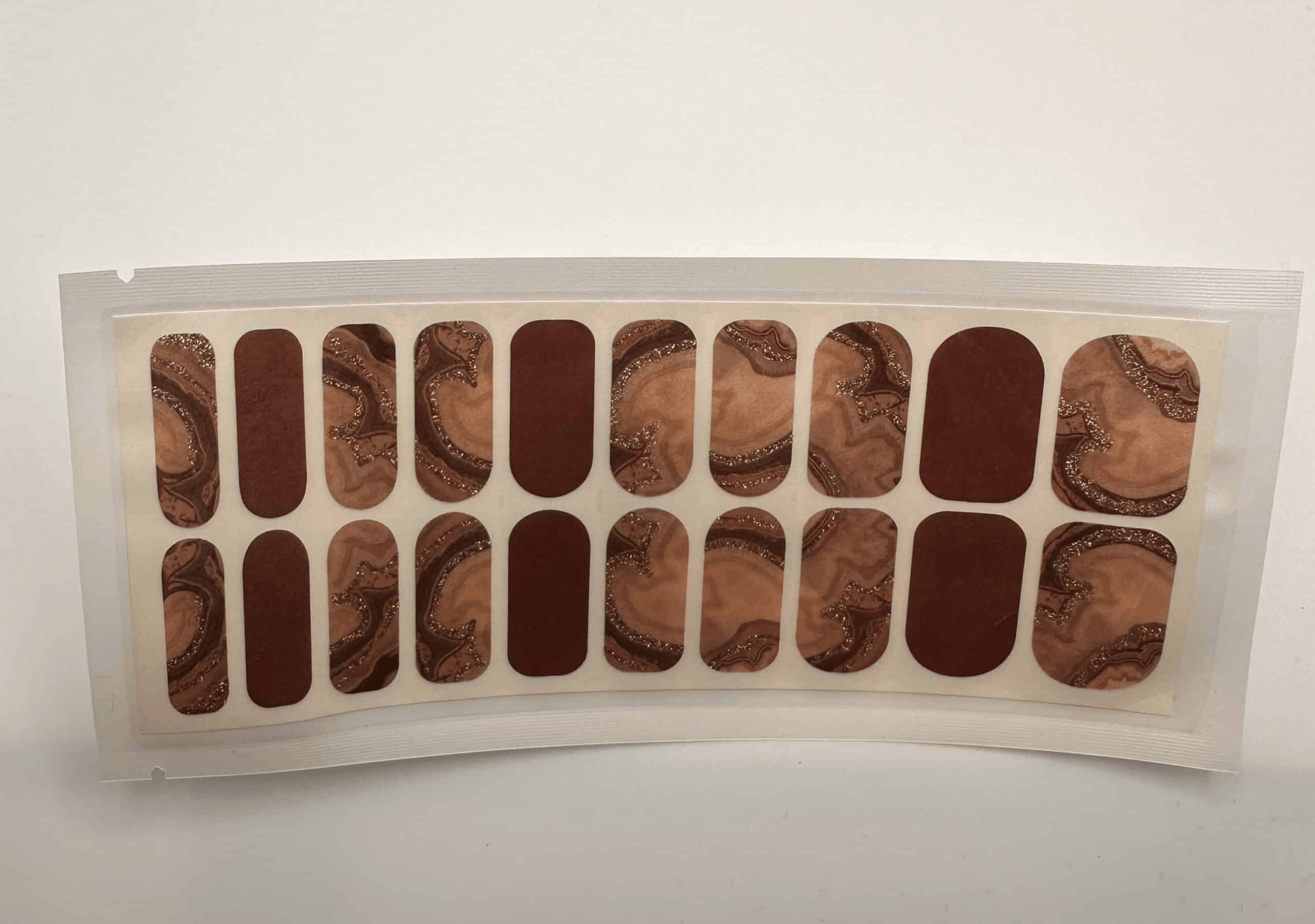 Wide fit brown marble nail wraps sheet with 20 pieces for at-home manicure