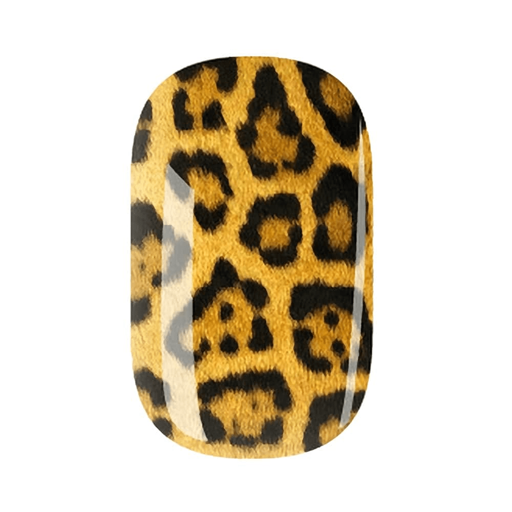 Single leopard print nail wrap with golden brown and black spotted pattern