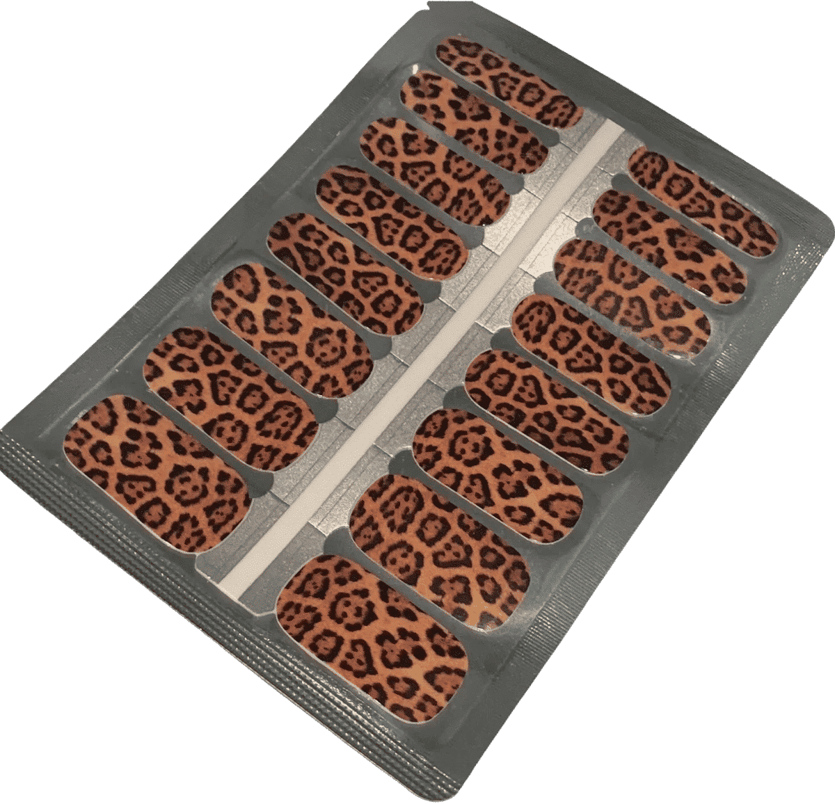 Sheet of leopard print nail wraps in brown and black animal pattern